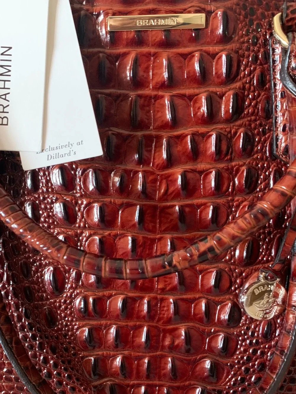 NWT Brahmin Joan Tote Pecan Melbourne Brown Croc Emb Leather Dust Bag Card N4515